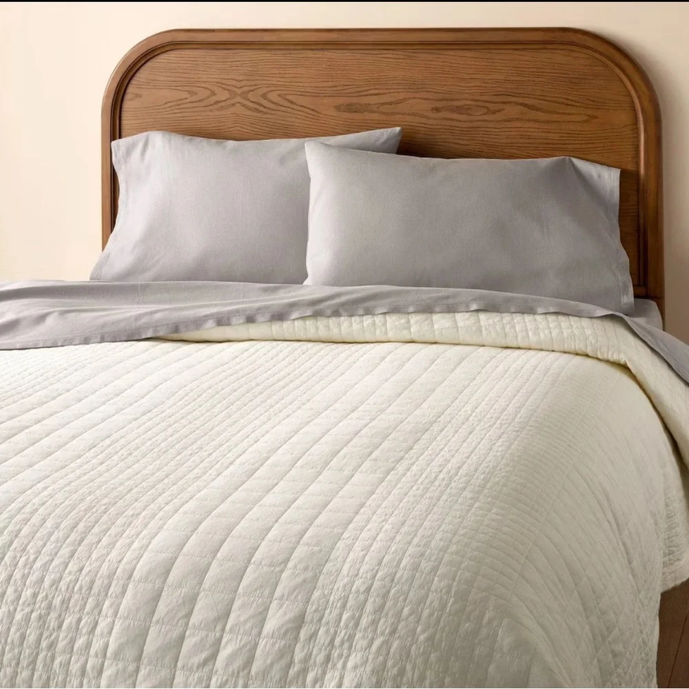Full/Queen Grid Stitch Quilt Sour Cream Hearth & Cream